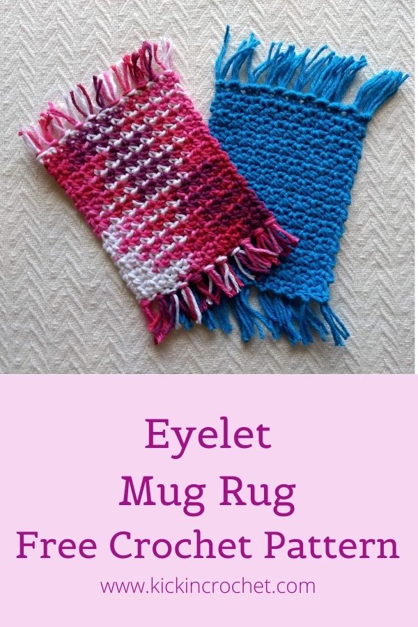 Blue and Pink Mug Rugs Made with Eyelet Stitch - Free Crochet Pattern