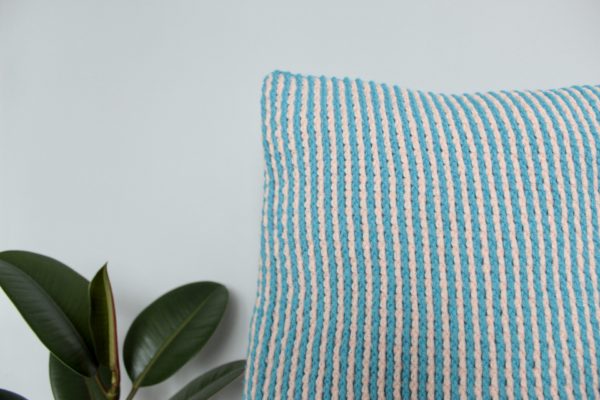 Blue and White striped Pillow Cover interlocking crochet