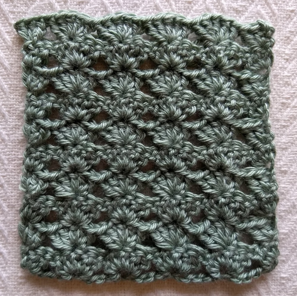 Green Crocheted 6" square with shells pattern