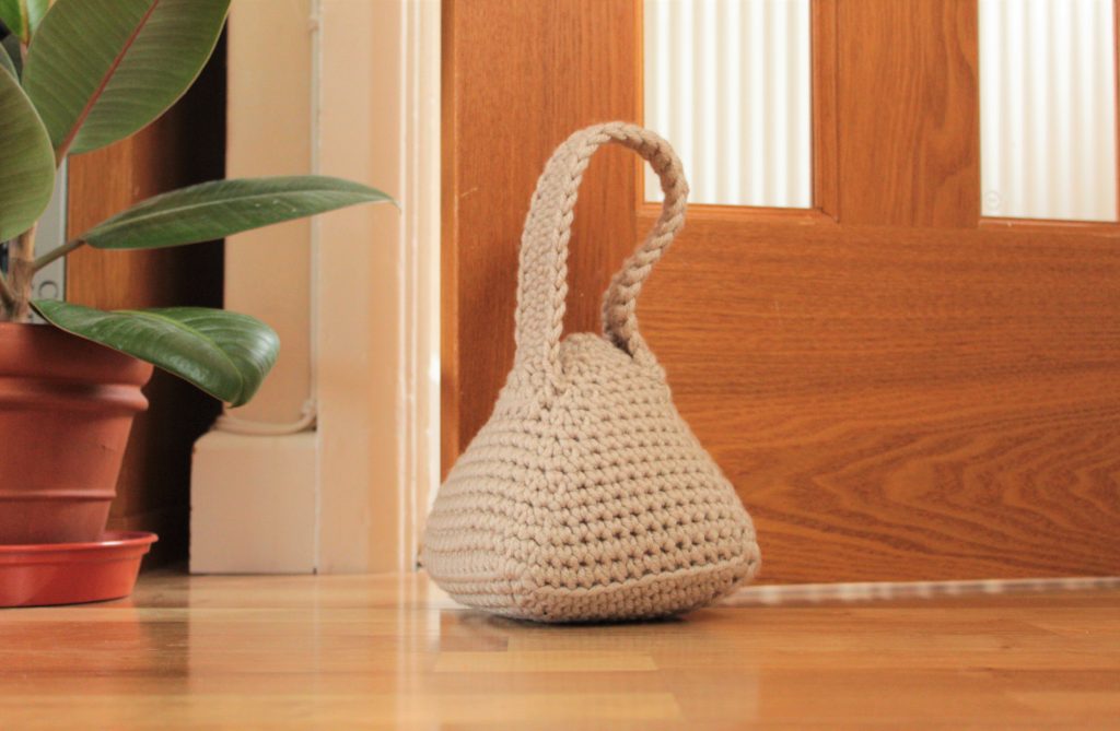 Taupe pyramid crochet door stop with handle
