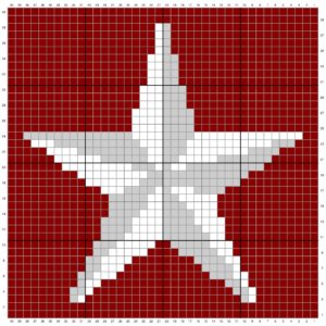 White an dgray star on red background crochet chart