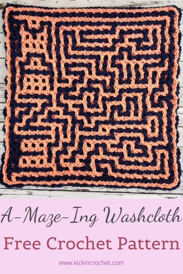The A-Maze-Ing Washcloth Free Interlocking Crochet Pattern with written instructions and charts