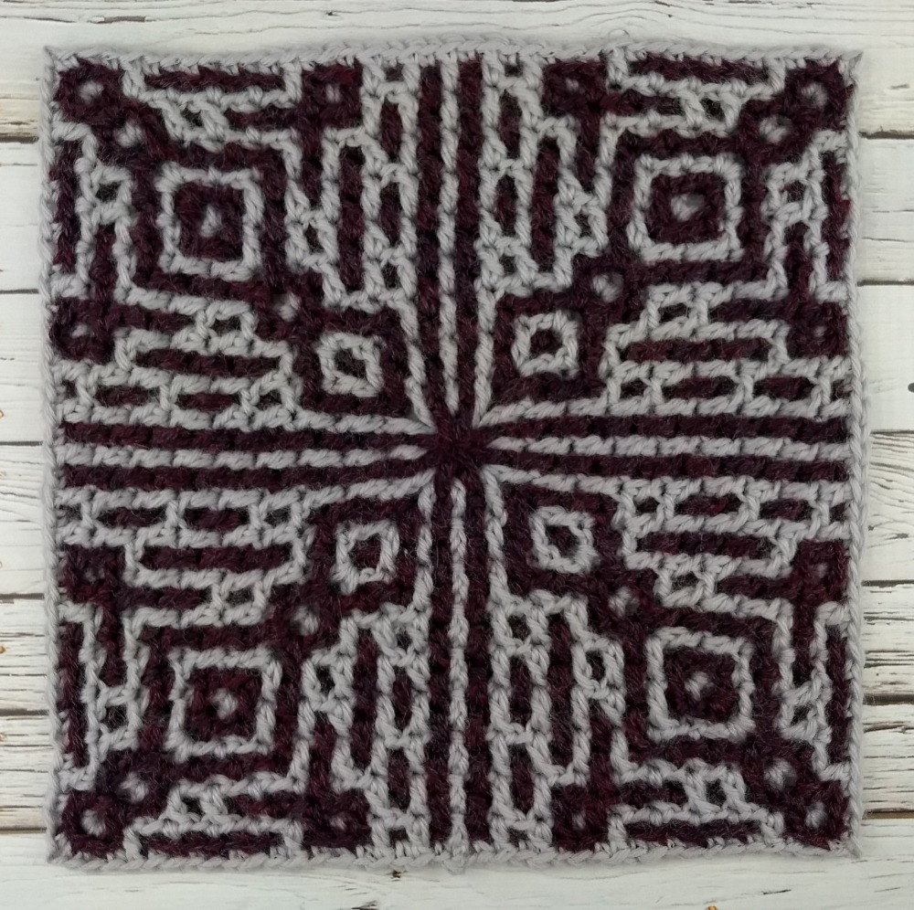 Purple and Gray Interlocking Crochet Blanket Square - Free Pattern