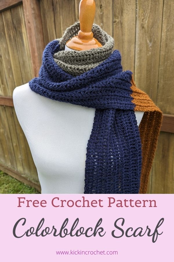 Blue, Green, and Mustard Crochet Colorblock Super Scarf Free Pattern With Video Tutorial